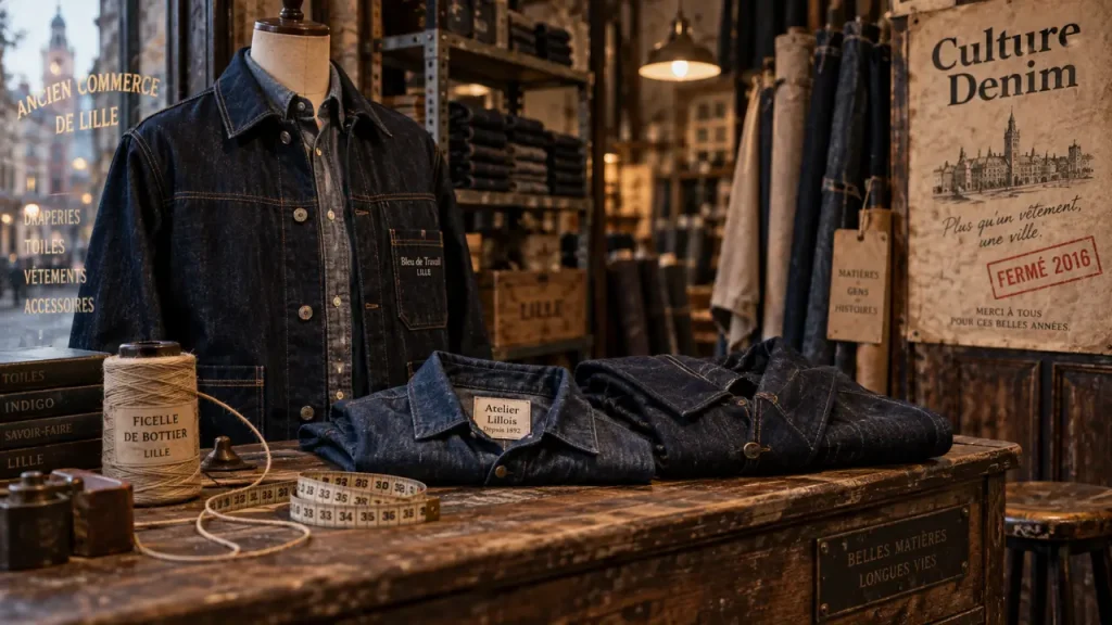 Culture denim Lille : boutique fermée 2016, vitrine denim workwear