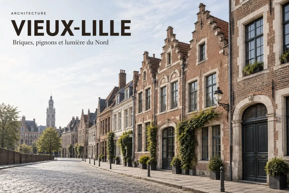 Architecture de Lille dans une rue du Vieux-Lille aux façades flamandes en brique