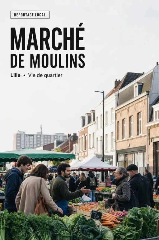 Marché de quartier dans moulin lille, ambiance locale à Lille