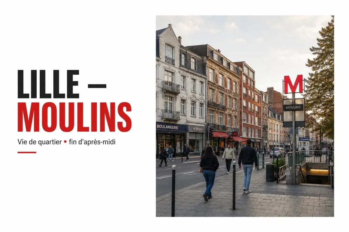 Quartier moulin lille : rue animée près du métro à Lille