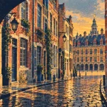 Lille architecture : ruelle du Vieux-Lille, maisons flamandes en briques rouges