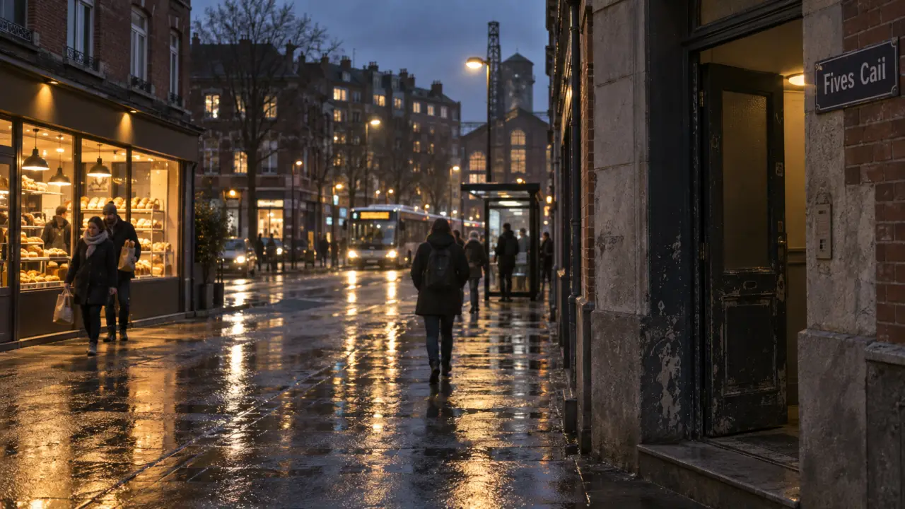 Lille Fives dangereux : rue de nuit, hall et arrêt de bus