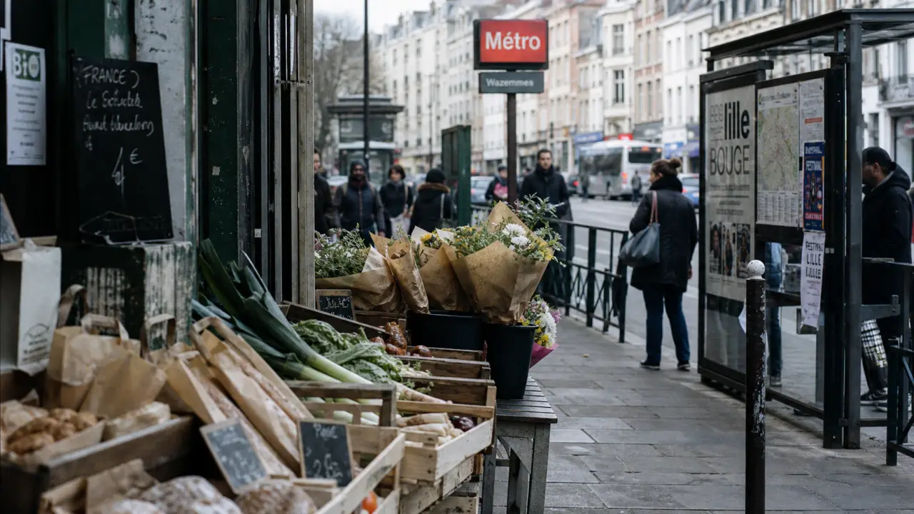 Moulin Lille : marché et entrée métro