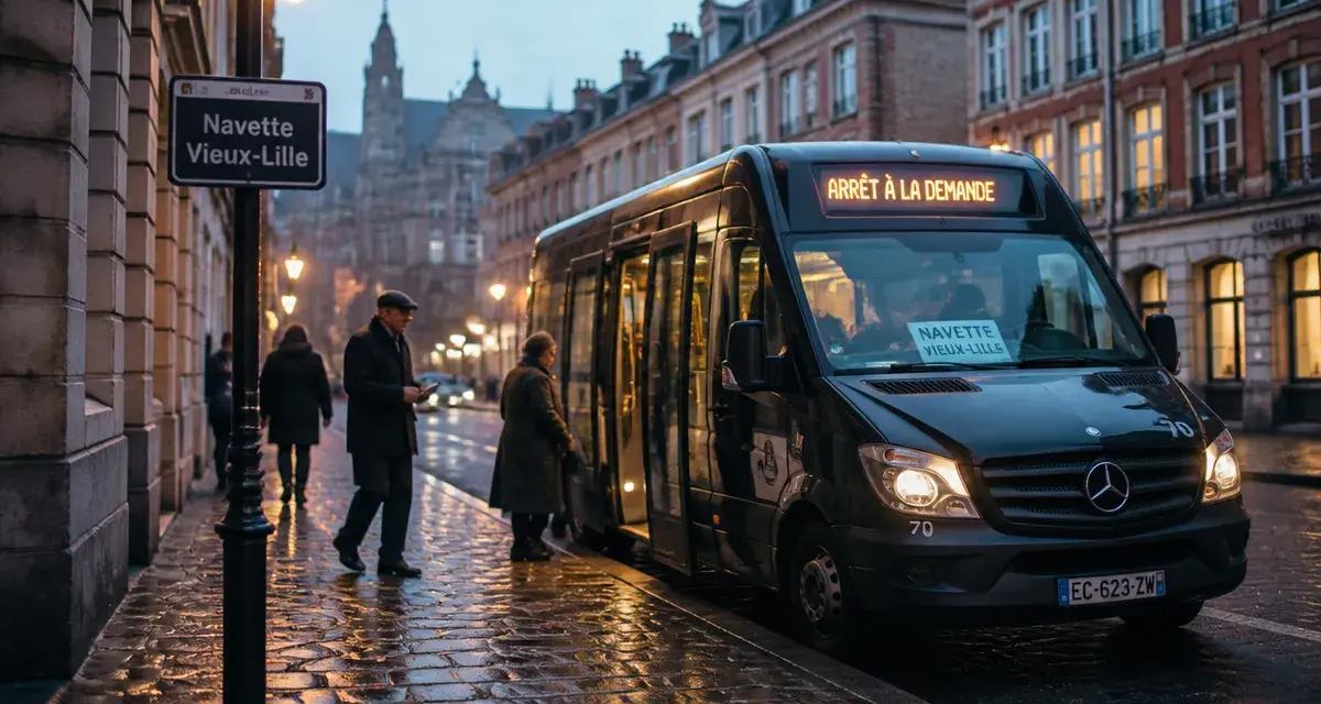 Navette vieux lille marquant l’arrêt à la demande au Vieux-Lille