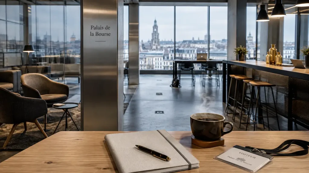 Now coworking Lille : espace calme et bar de travail, vue sur Lille, Palais de la Bourse ou Tour Lille Europe