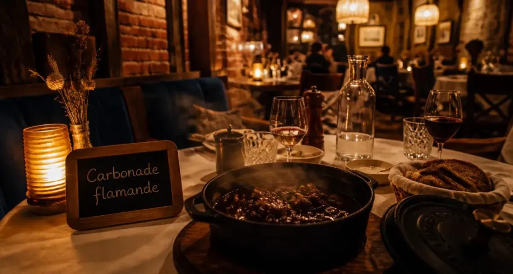Restaurant l'Orange Bleue Lille : carbonade flamande, salle du Vieux Lille