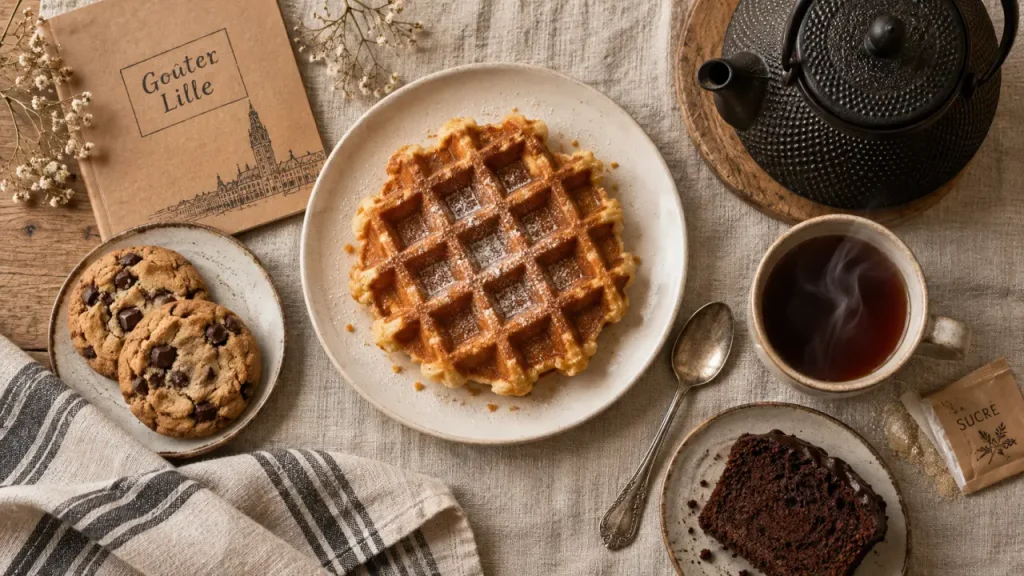 Salon de thé à Lille : gaufre dorée, cookies et thé noir