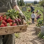 Cueillette Seclin : mains gantées cueillant des fraises à la Ferme du Paradis