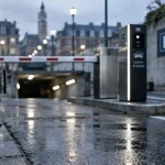 Entrée parking indigo lille vieux lille, lecteur de plaque et panneau Parc Vieux-Lille